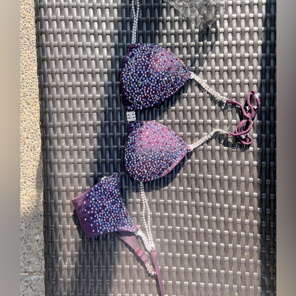 CPA BIKINI DIV- BodyBuilding Competition Suit. Lux Purple Merlot with Swarovski